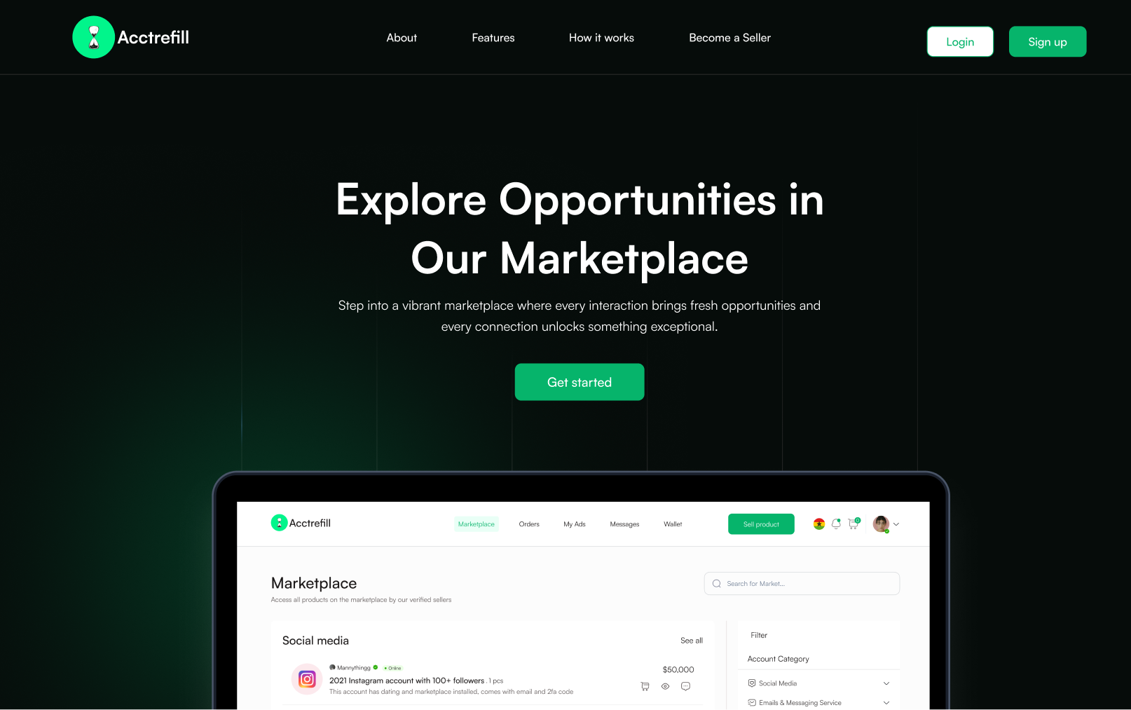 Acctrefill landing page