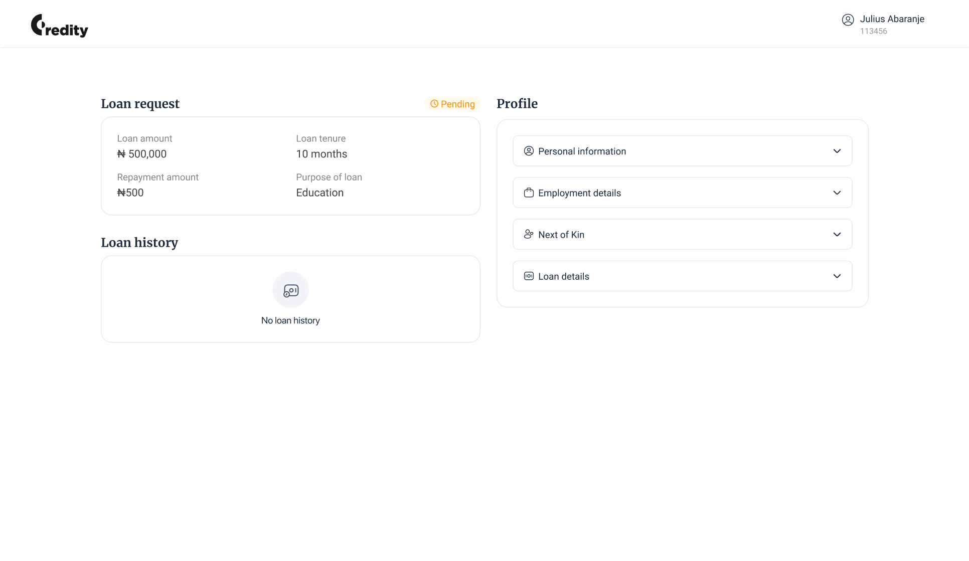Creditty - lender dashboard