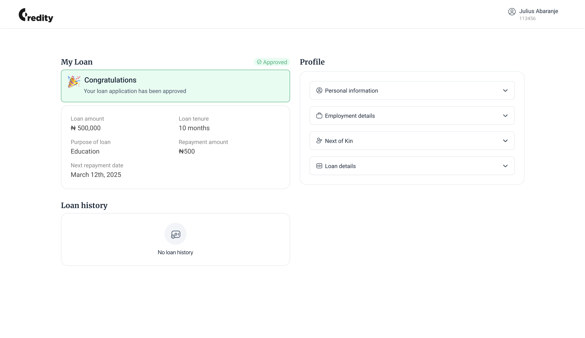 Creditty - lender dashboard
