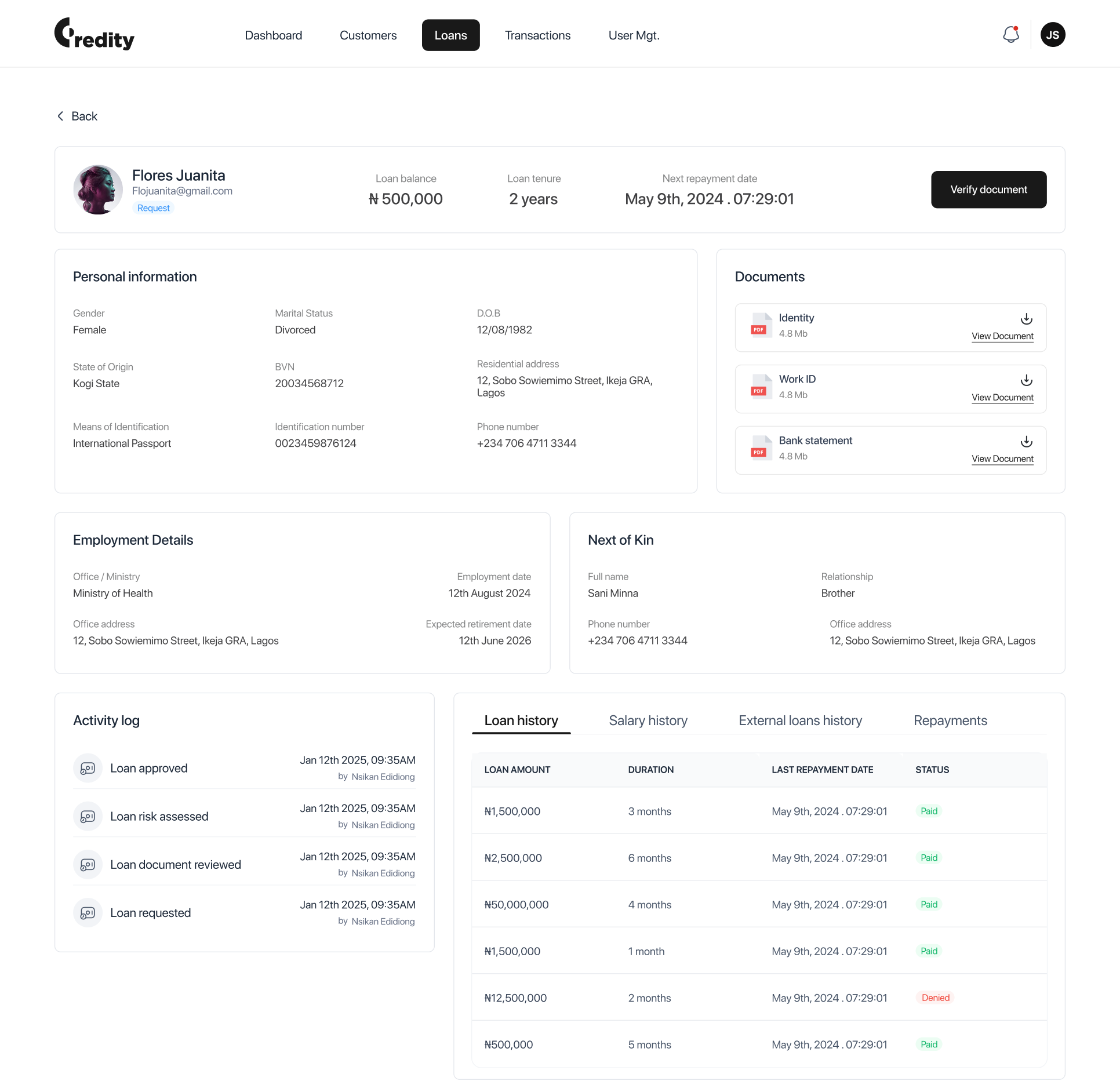 Creditty - loan approval process - verify document