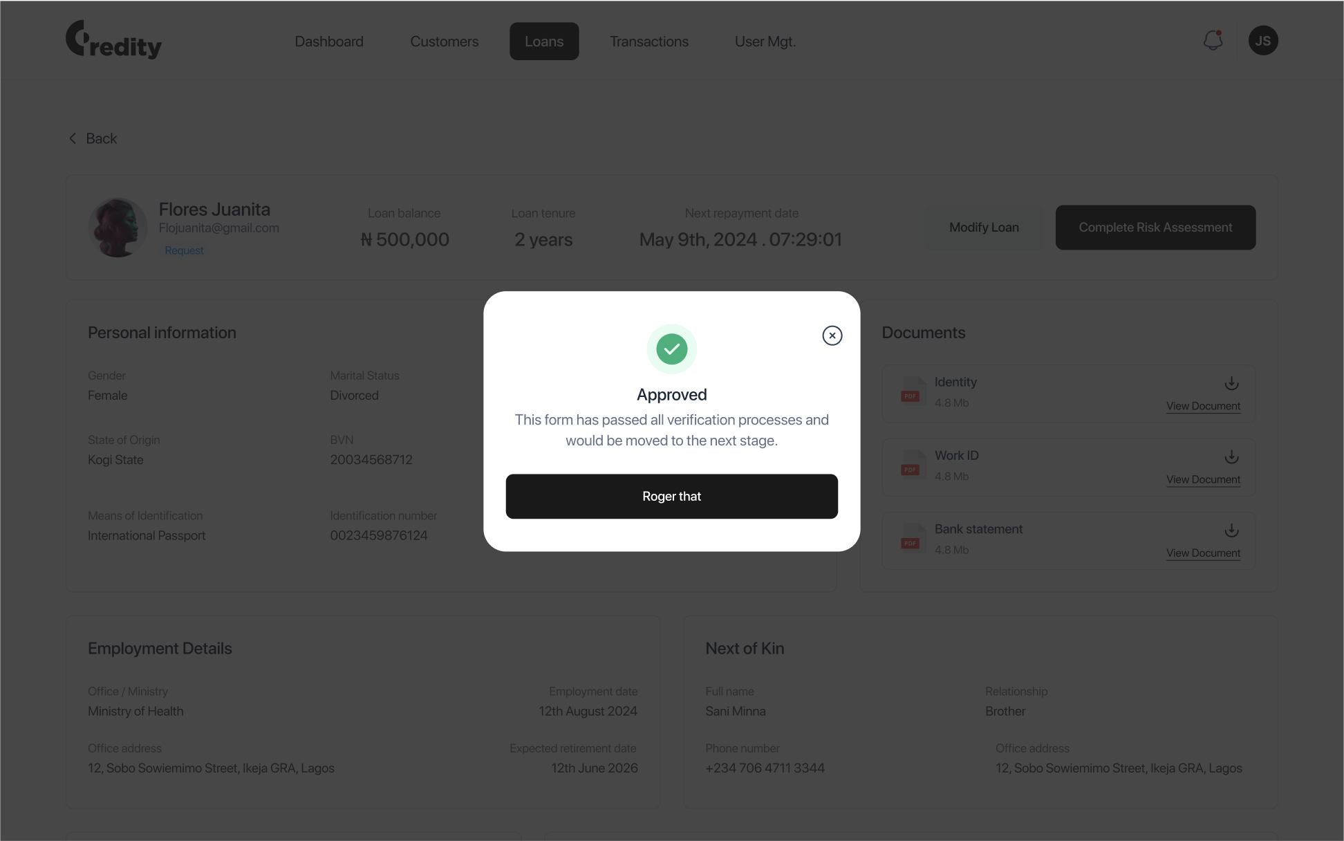 Creditty - loan approval process - verify document