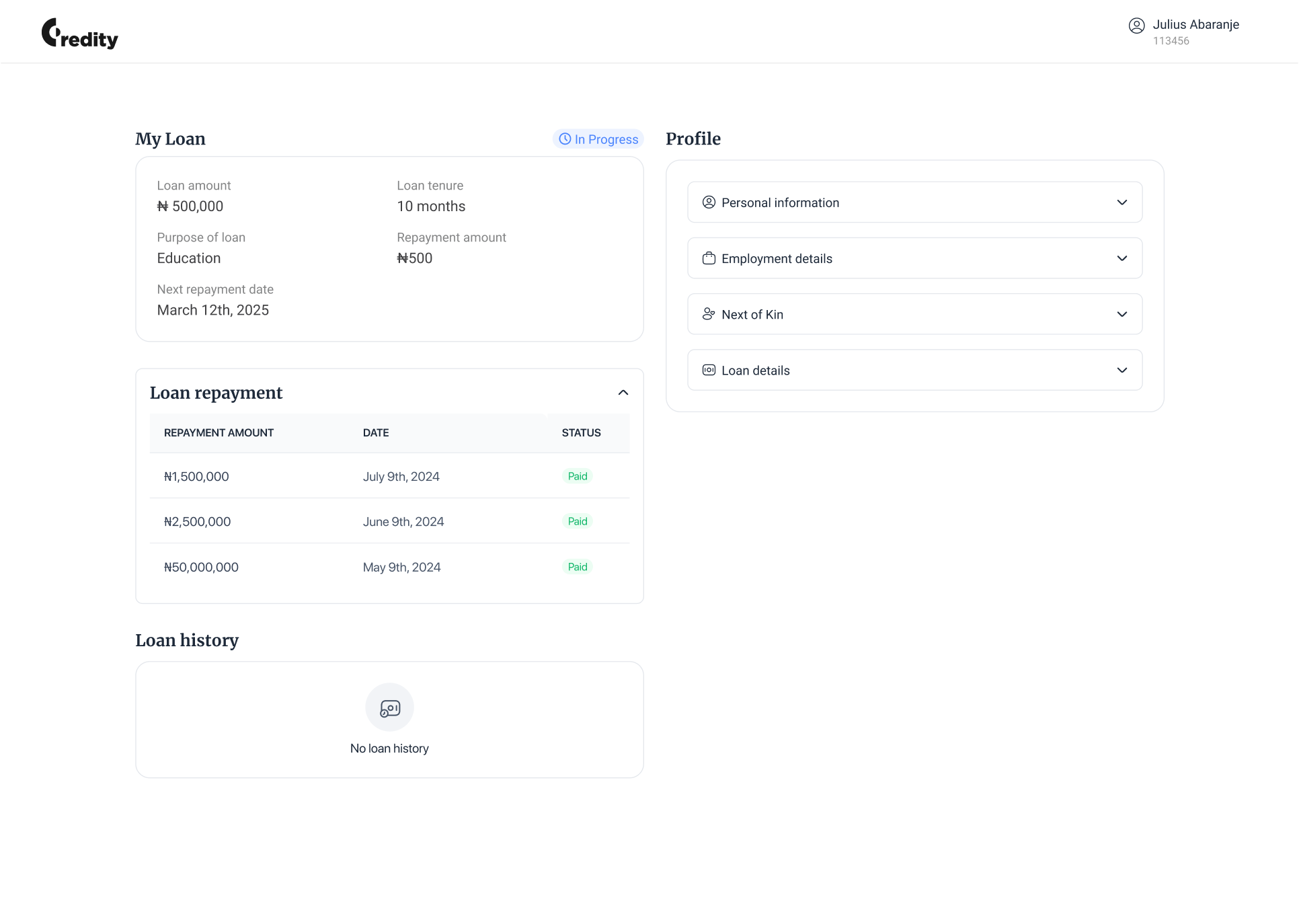 Creditty - loan repayment