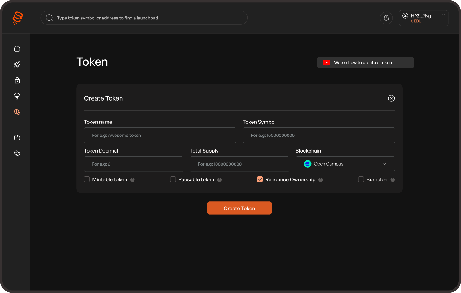 Launchpad create token
