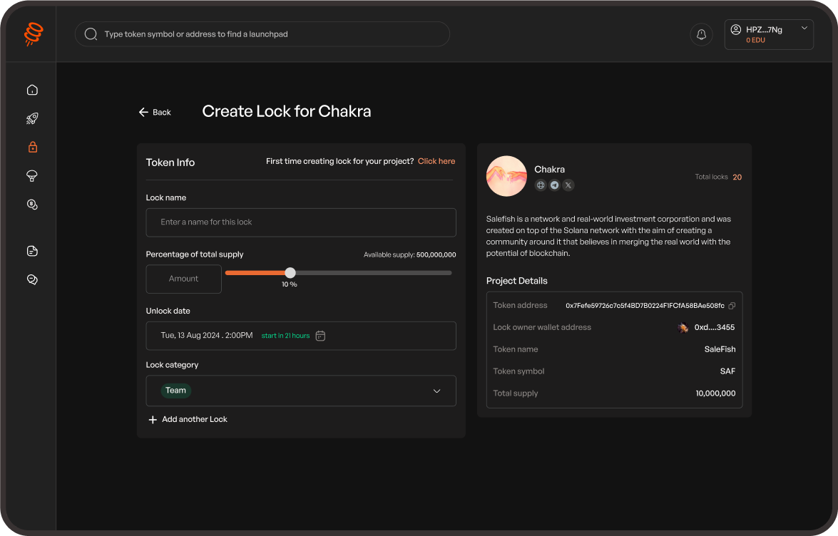 Launchpad - Create Lock for Chakra